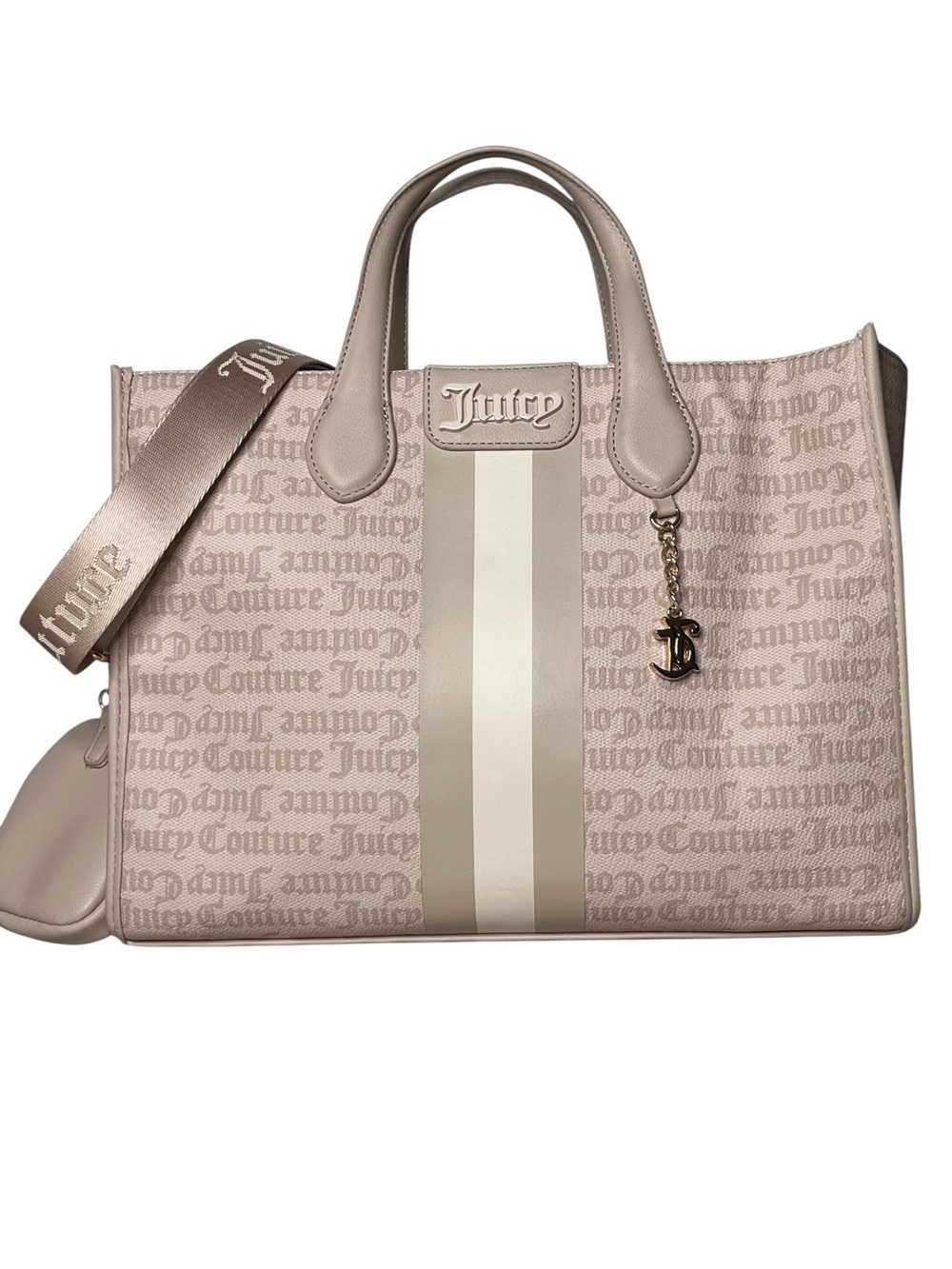 Juicy Couture State of The Heart Monogrammed Sandstone Crossbody Tote Bag